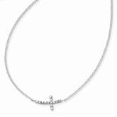 Sterling Silver with CZ Offset Sideways Cross w/ 2 IN EXT Necklace